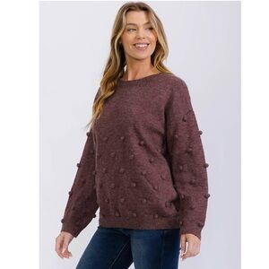 Women's Sweater with Textured Pom Pom Plum DOE & RAE